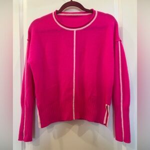 Bright Pink 100% cashmere Sweater with White Accents M